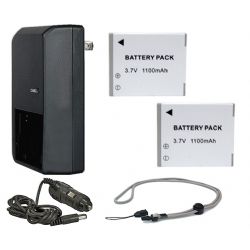 Canon PowerShot High Capacity Batteries (2 Units) + AC / DC Travel Charger + Krusell Multidapt Neck Strap (Black Finish)