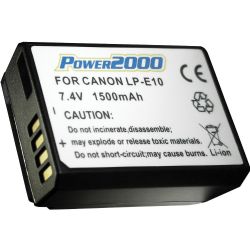 Power2000 LP-E10 Replacement Lithium-Ion Battery, 7.4 volt 1500mAh, for Canon EOS Rebel T3 Digital Camera