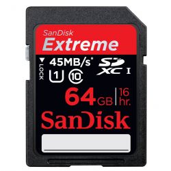 SanDisk Extreme 64 GB SDXC Class 10 UHS-1 Flash Memory Card 45MB/s
