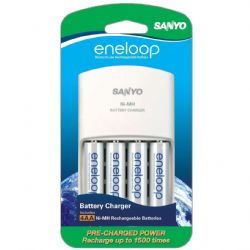 Sanyo NEW 1500 eneloop 4 Pack AA Ni-MH Pre-Charged Rechargeable Batteries with Charger