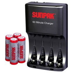 Sunpak AA NiMH Batteries (2650 mah) with 60 Minute Super Compact Charger